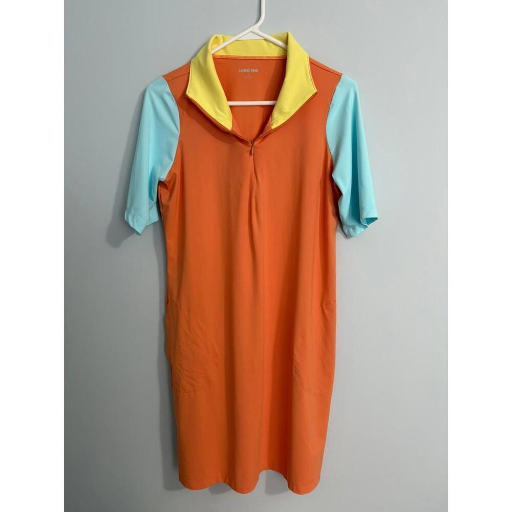 Lands End Swimsuit Cover Up Color Block Small UPF 50 Stretch Orange